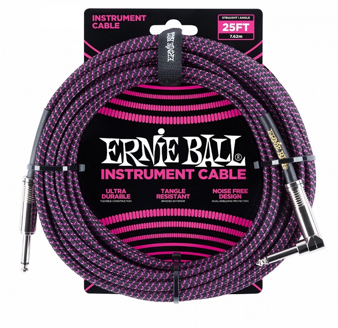 Ernie Ball 25' Straight Angle Braided Cable  …