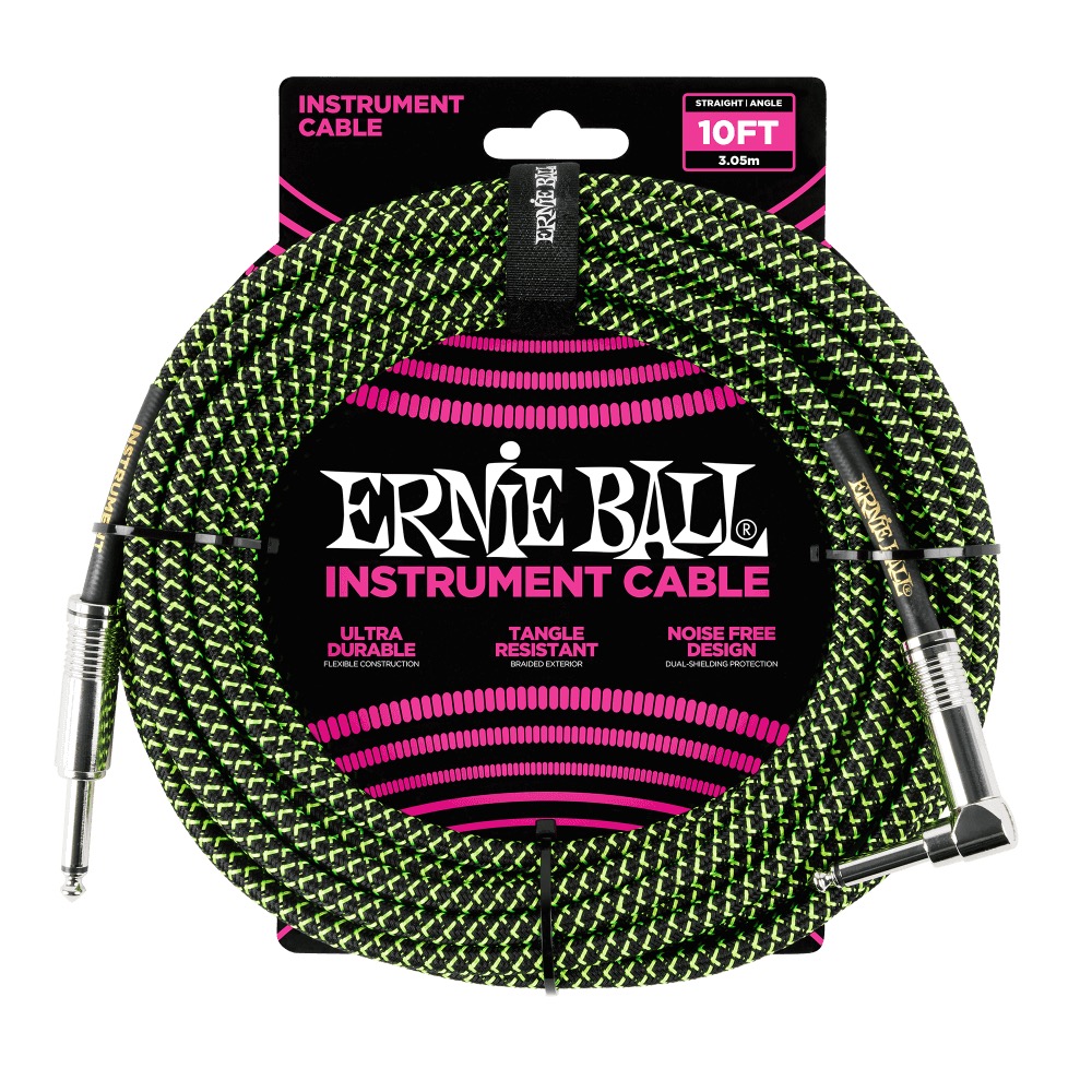 Ernie Ball 10' Straight Angle Braided Cable  …