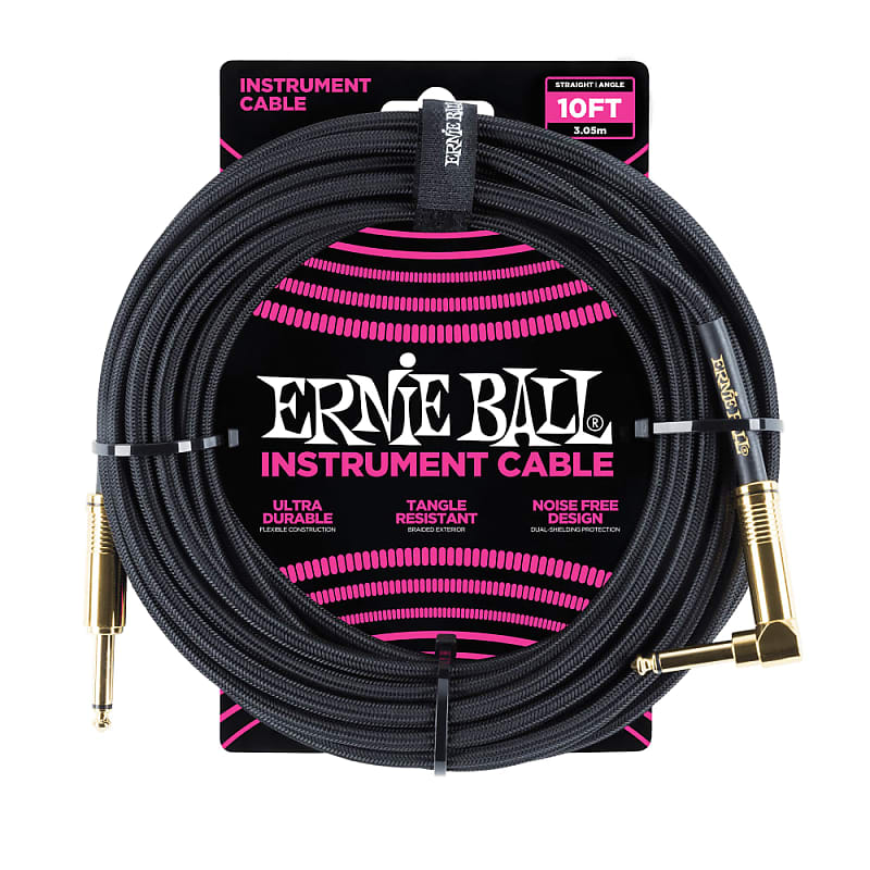 Ernie Ball 10' Straight Angle Braided Gold  …