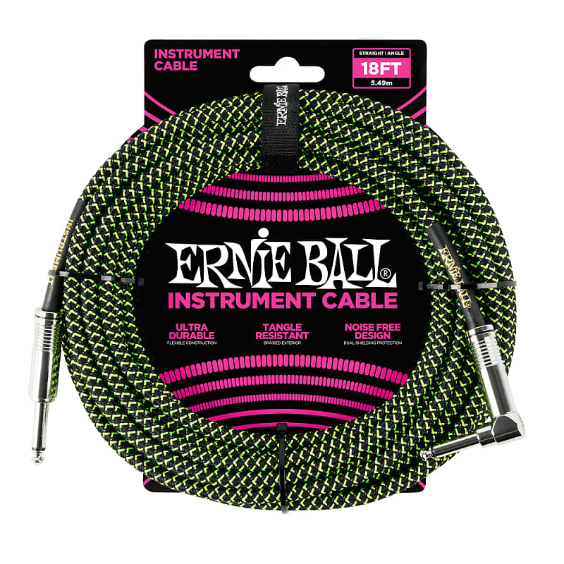 Ernie Ball 18' Straight Angle Braided Cable  …
