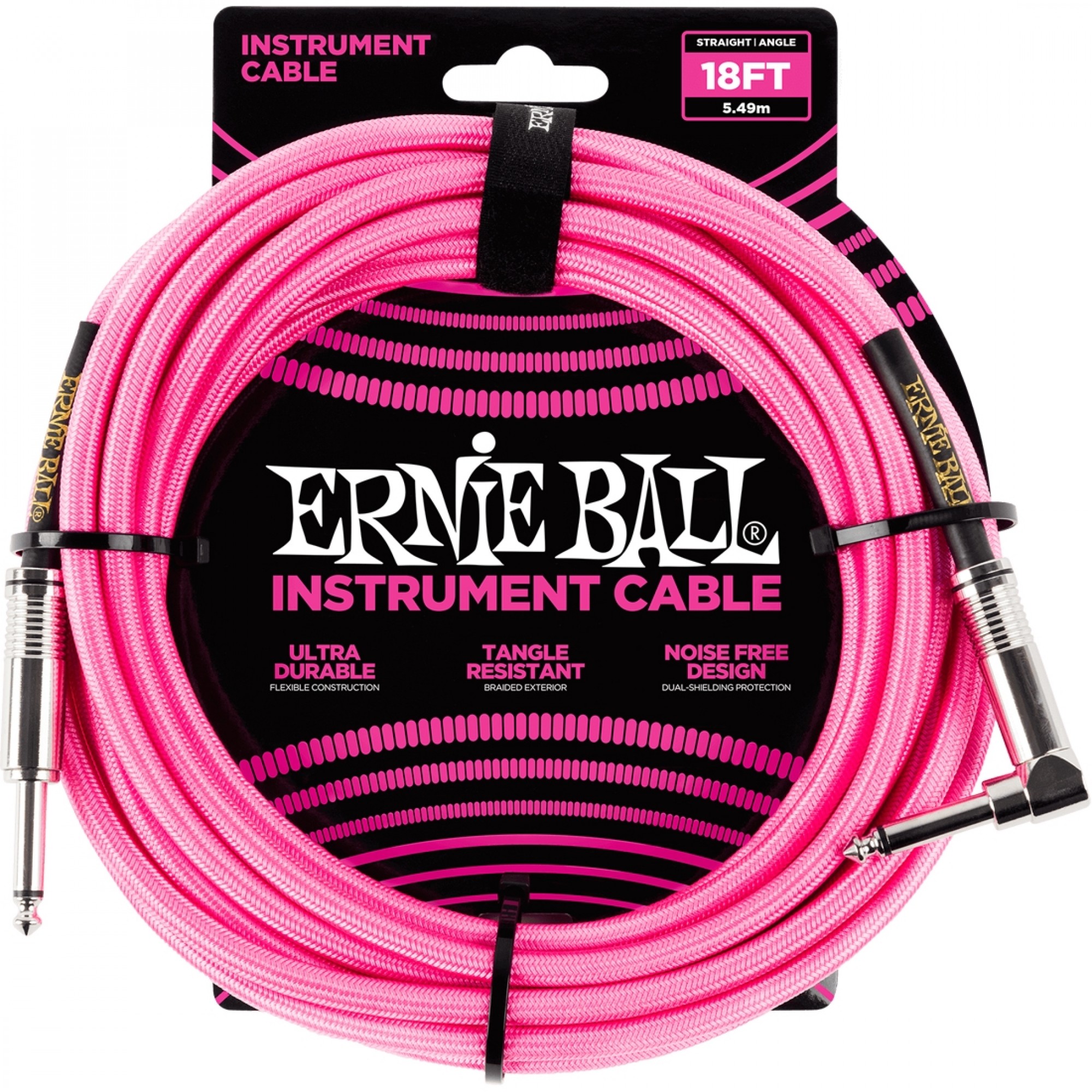 Ernie Ball 18' Straight Angle Braided Cable  …