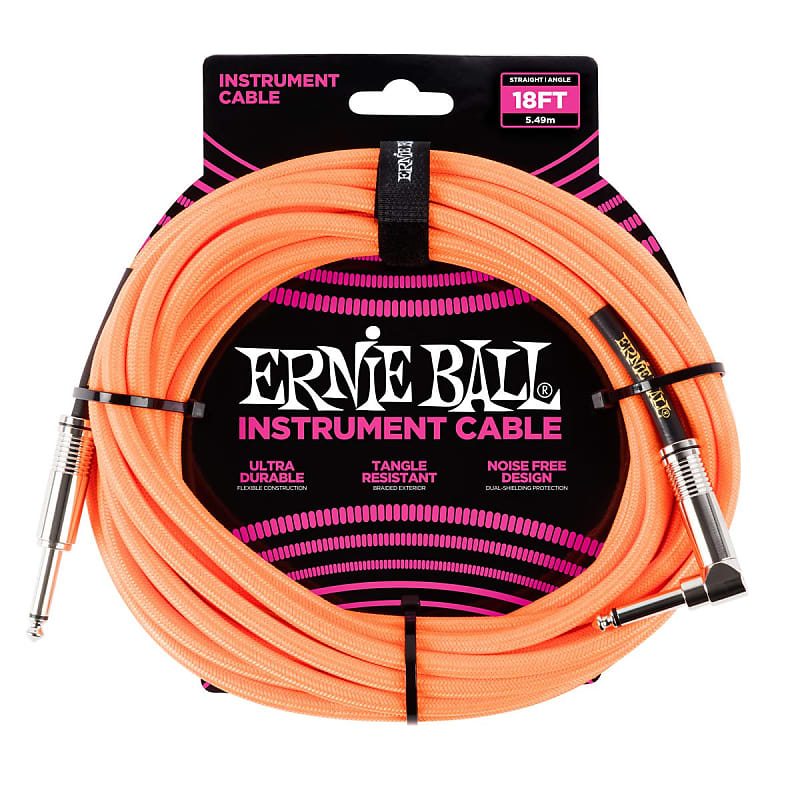 Ernie Ball 18' Straight Angle Braided Cable  …