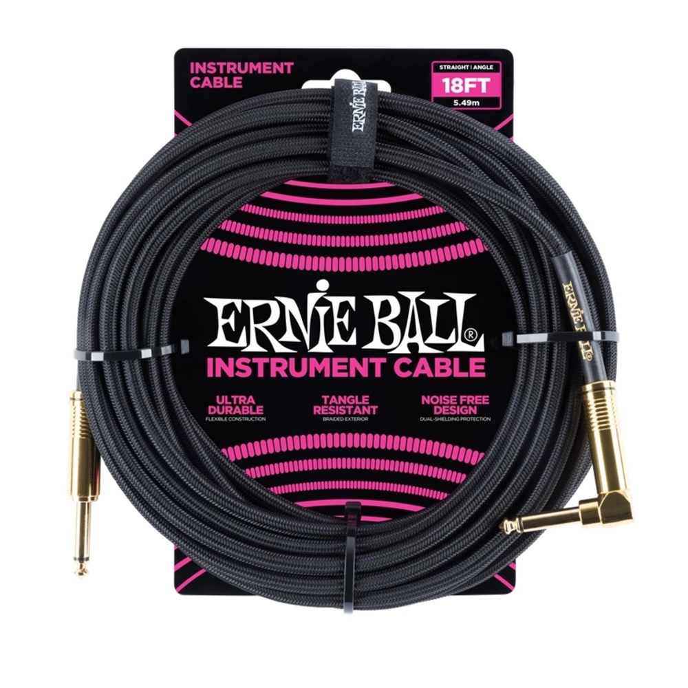 Ernie Ball 18' Straight Angle Braided Gold  …