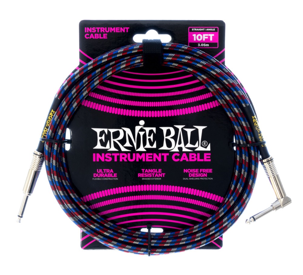 Ernie Ball Ernie Ball 10' Straight Angle Braided Cable In Limited Red Blue White - Cables