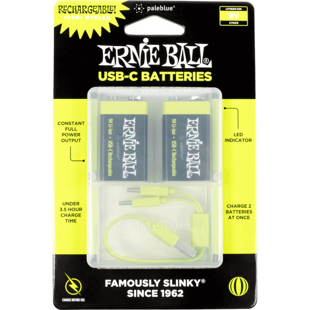 Ernie Ball Ernie Ball USB-C Rechargeable 9v Battery by Paleblue (2 Pack) - Misc