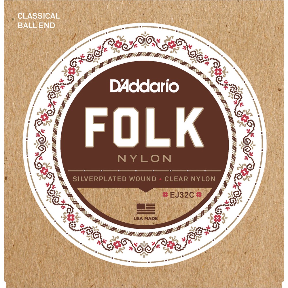 D'Addario EJ32C Folk Clear Silver Nylon Ball End