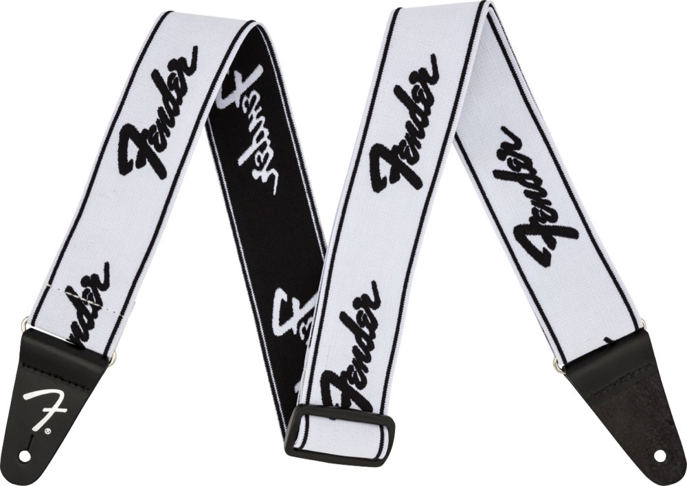 Fender Fender Strap 2" Weighless Running Logo - White, Black - Guitars