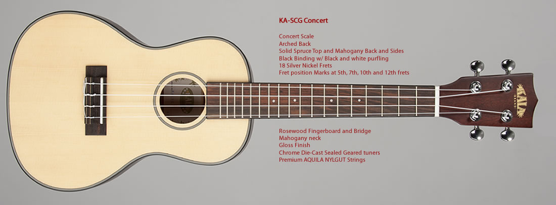 Kala Kala KA-SCG Concert Ukulele Solid Sitka Spruce with Gloss Finish - Ukuleles