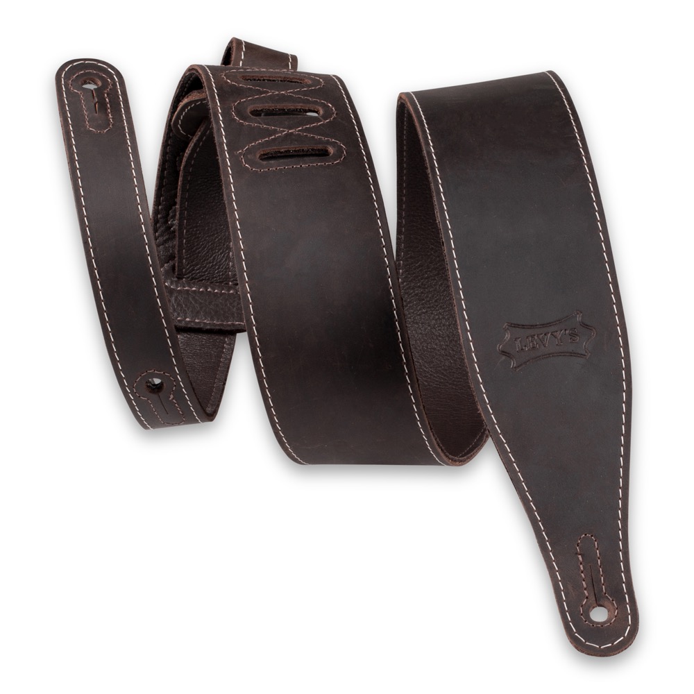 Levy's Levy's 2.5" Pull-Up Leather Butter Double Stitch - Dark Brown - Guitars