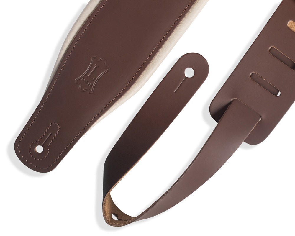 Levy's Levys 3" Top Grain Padded Leather Guitar Strap - Brown on Cream - Guitars