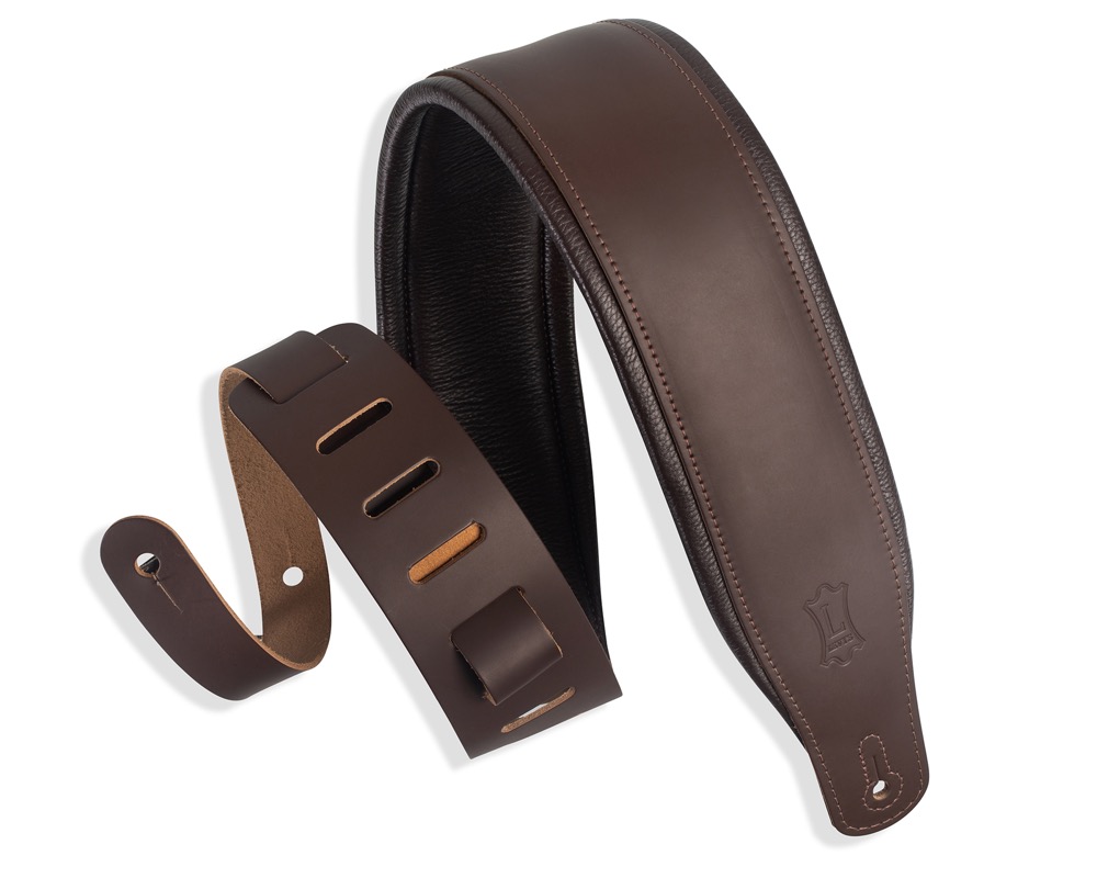Levy's Levys 3" Top Grain Padded Leather Guitar Strap - Dark Brown on Dark Brown - Guitars