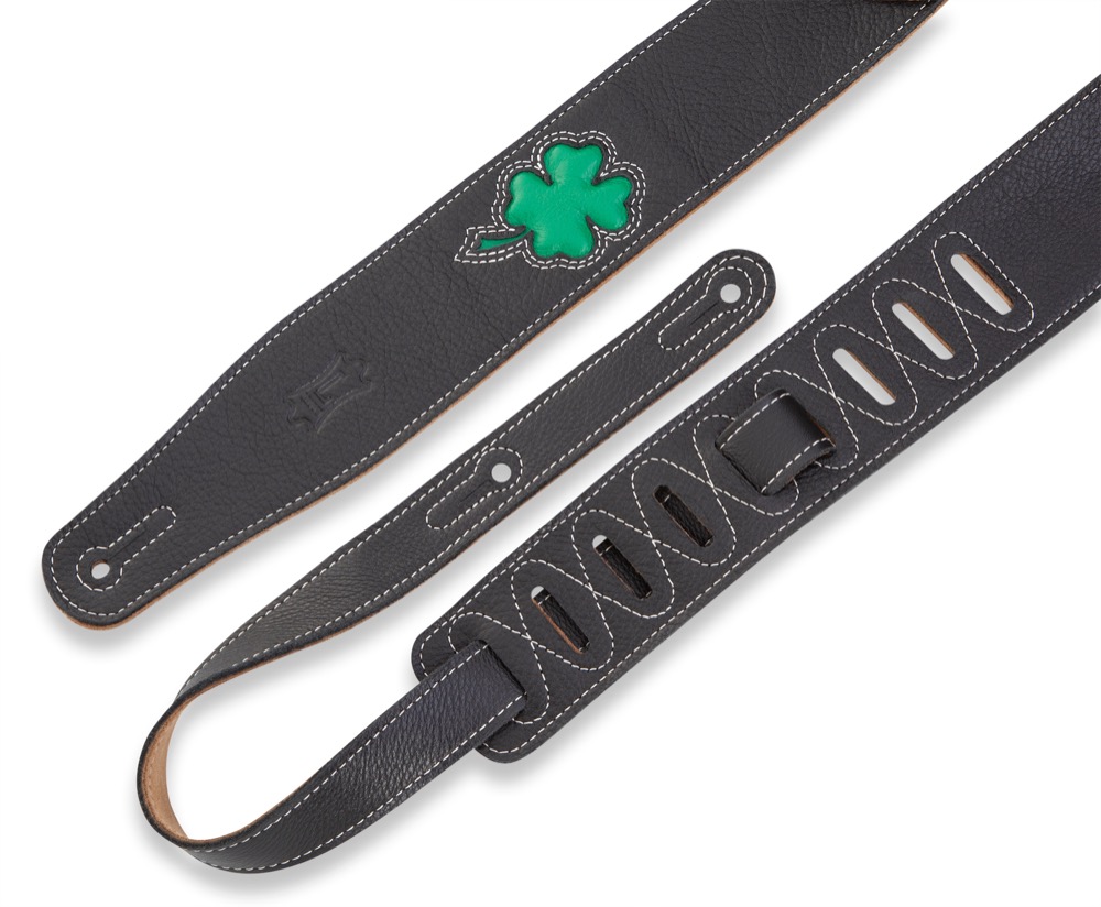 Levy's Levys 2.5" Garment Leather Embroidery Lucky Guitar Strap - Clover - Guitars