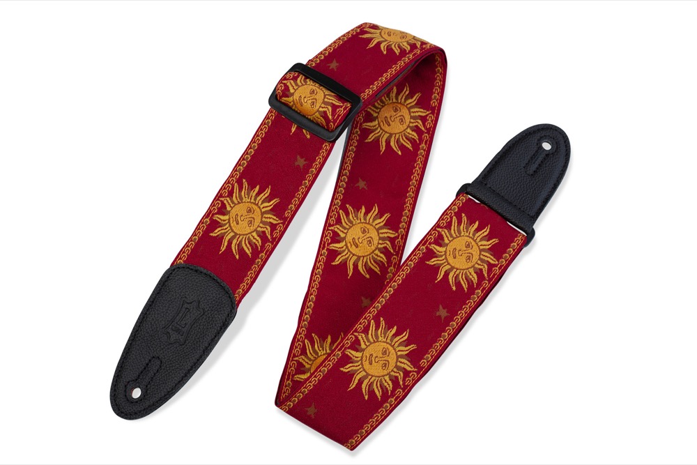 Levy's Levy's 2" Fabric Sun on Garment Leather - Yellow on Red - Guitars