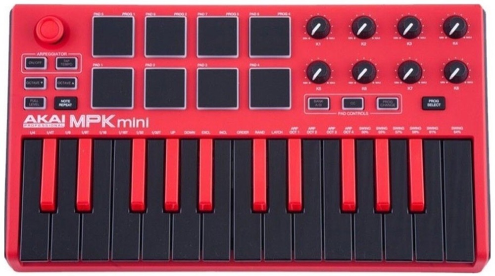 Akai Akai MPKMINI2 Compact Keyboard and Pad Controller in Red - Recording