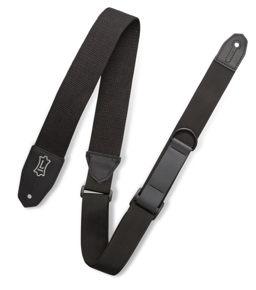 Levy's Levys 2" Right Height Cotton Leather Strap - Black - Guitars