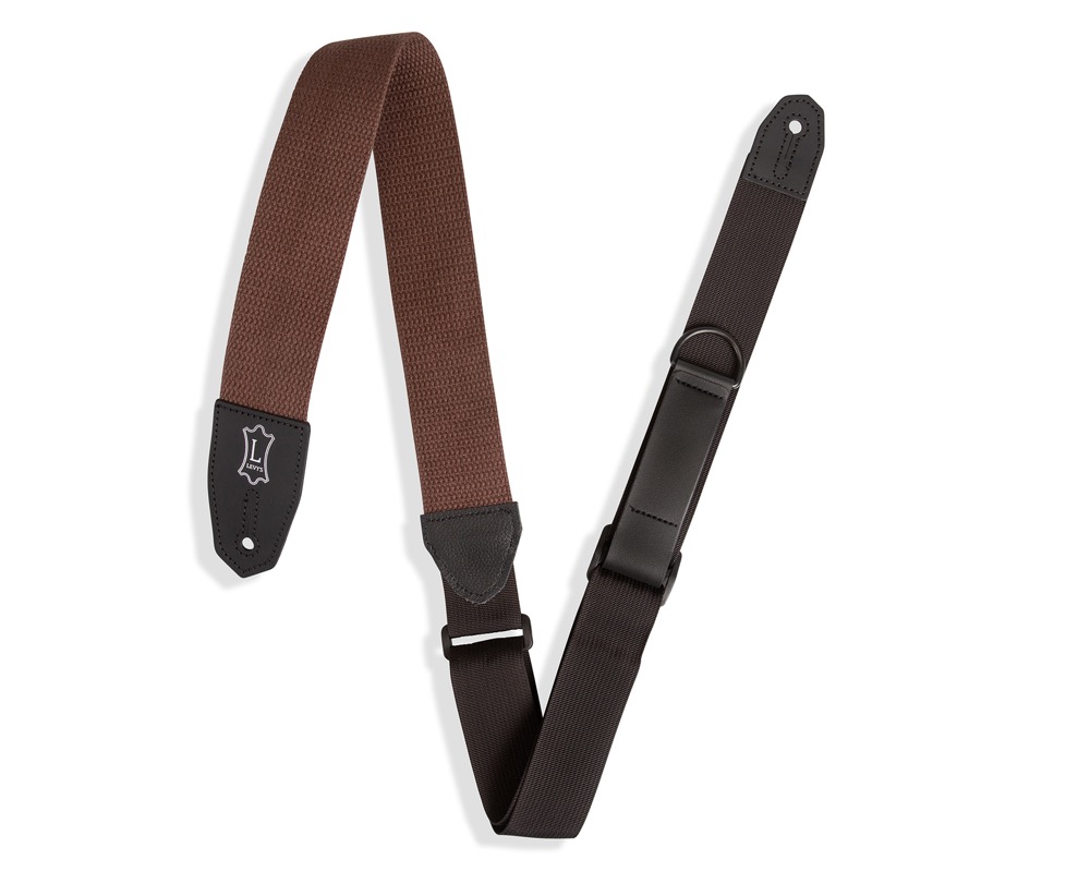 Levy's Levys 2" Right Height Cotton Leather Strap - Brown - Guitars