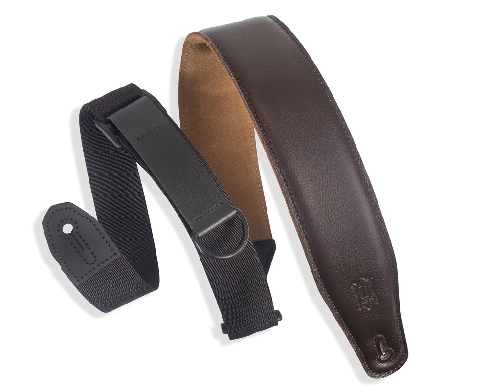 Levy's Levys 2.5" Right Height Garment Leather Padded Strap - Dark Brown - Guitars