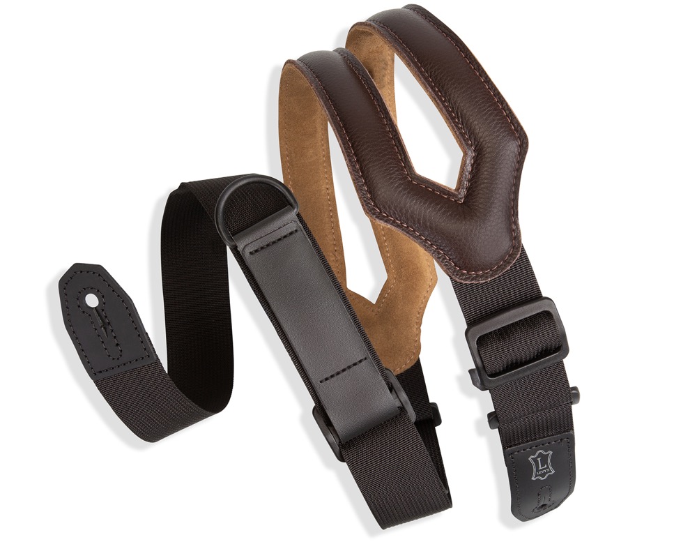 Levy's Levys 3" Right Height Egonomic Padded Leather Strap - Dark Brown - Guitars