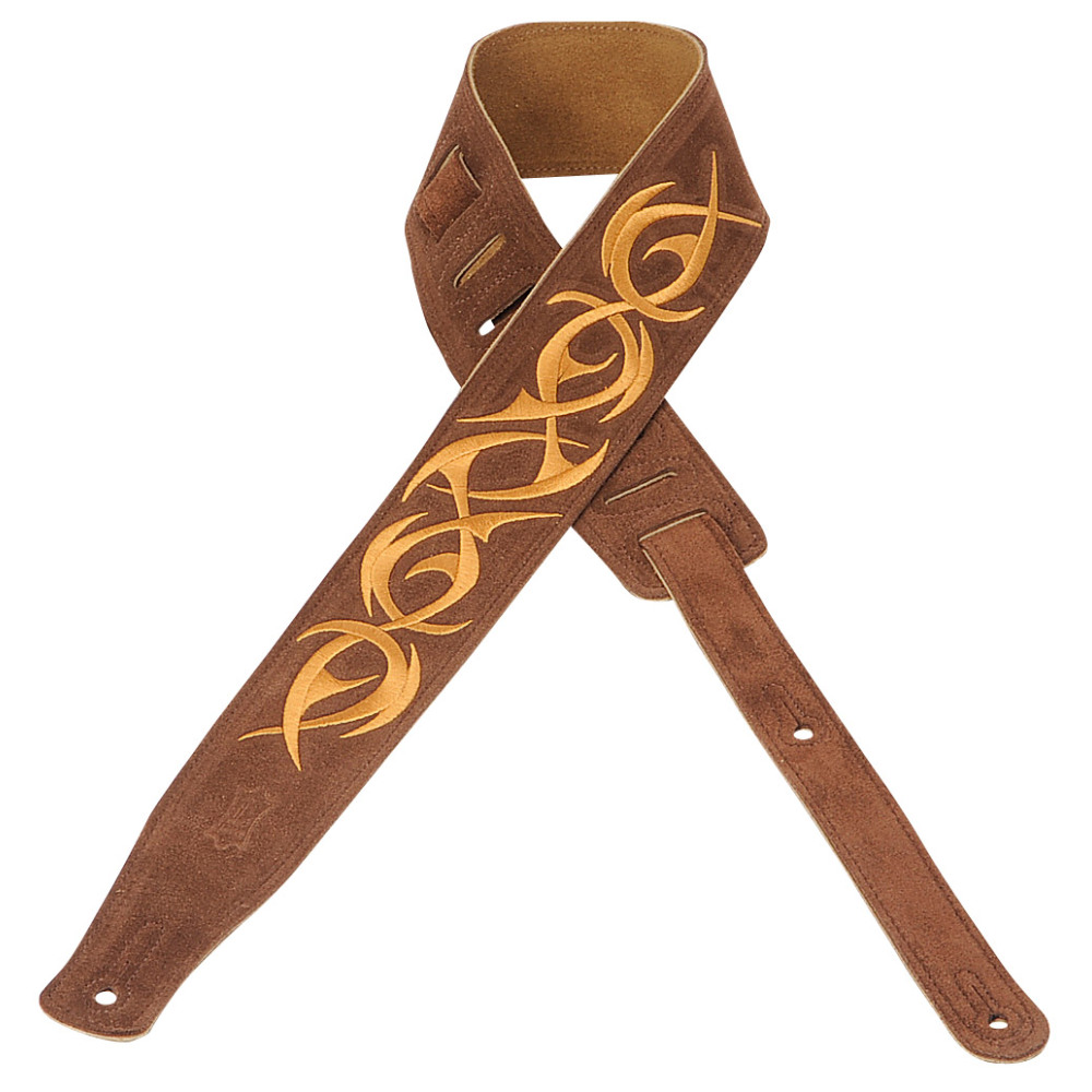 Levy's Levy's 2.5" Suede Strap Embroidered Design - Brown - Guitars