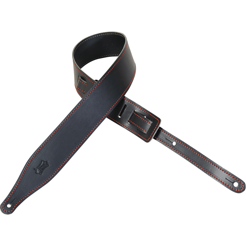 Levy's Levys 2.5" Veg-Tan Leather Black with Red Stitching - Guitars
