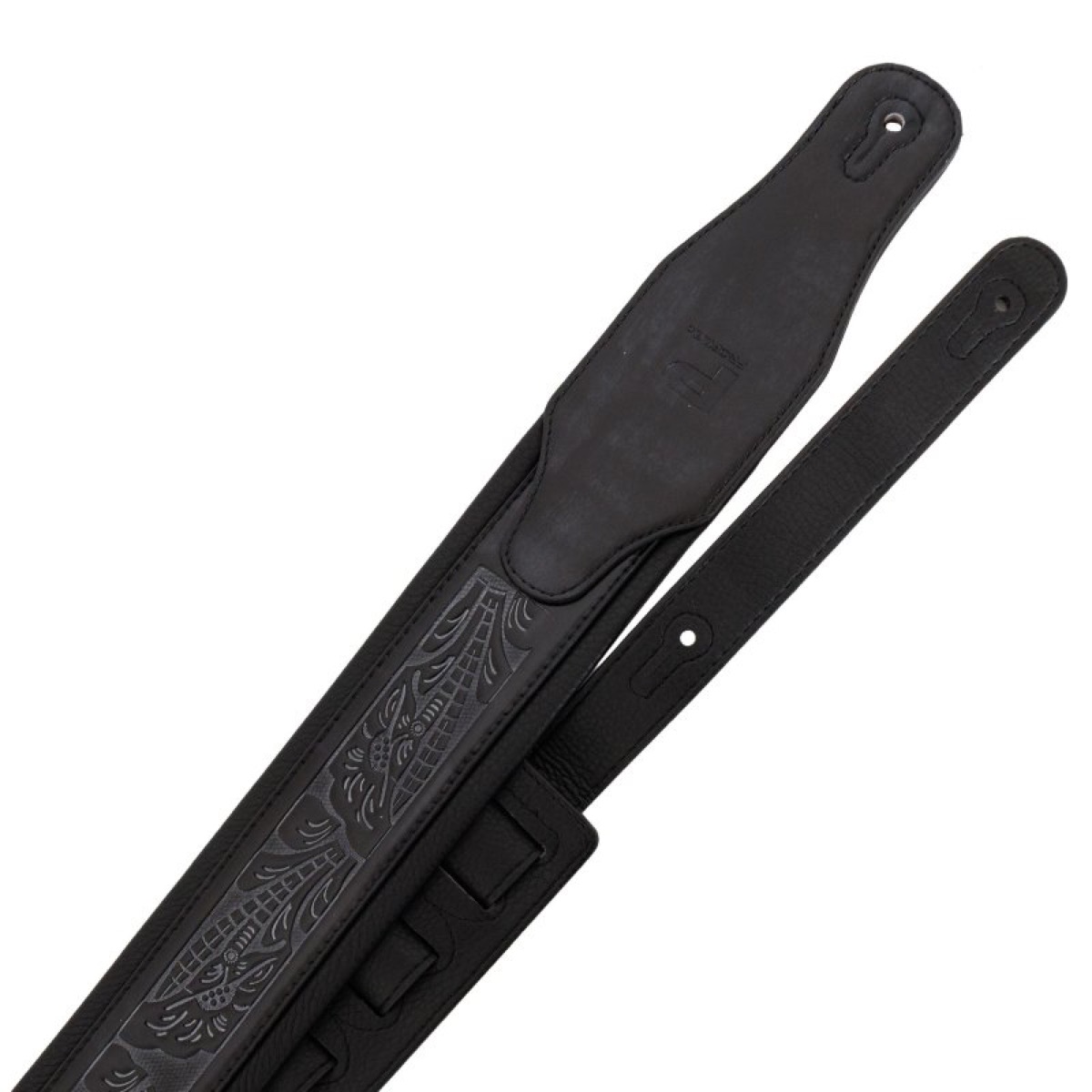 Profile Profile Leather Padded Strap With Tooled Hibiscus Black - Guitars