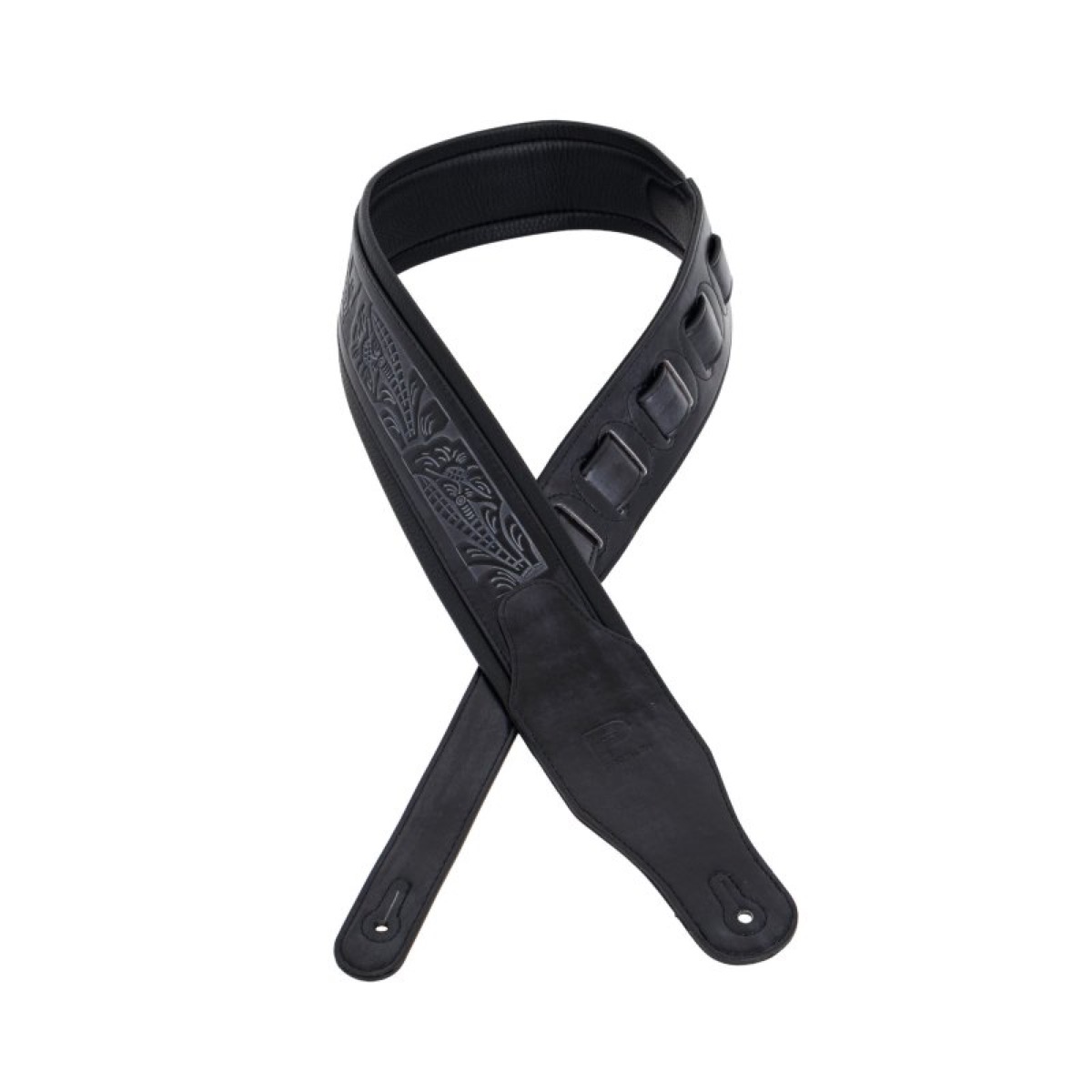 Profile Profile Leather Padded Strap With Tooled Hibiscus Black - Guitars