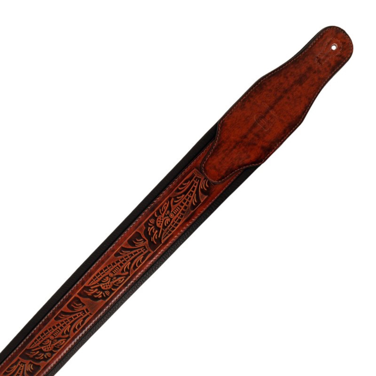 Profile Profile Leather Padded Strap With Tooled Hibiscus Dark Brown - Guitars