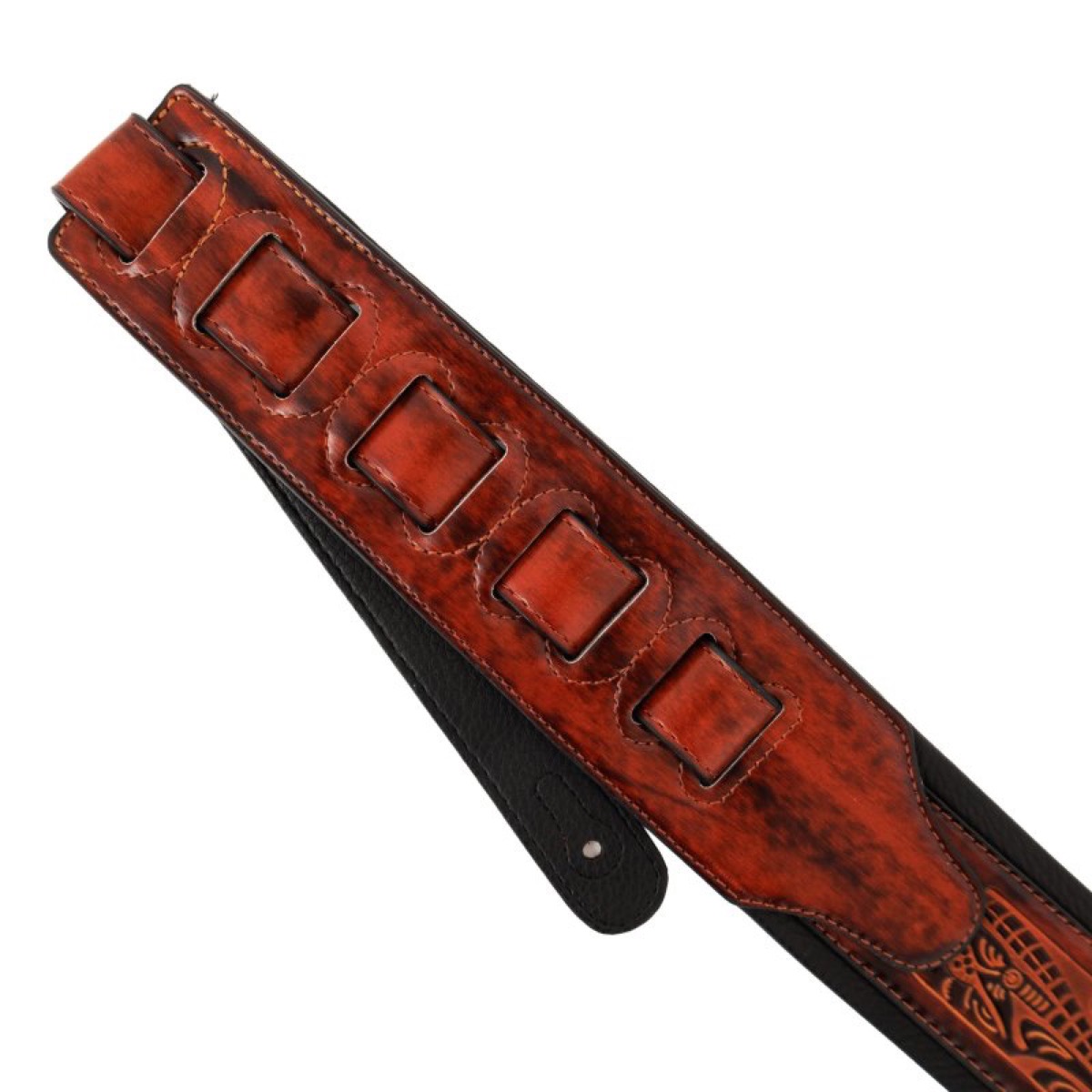 Profile Profile Leather Padded Strap With Tooled Hibiscus Dark Brown - Guitars