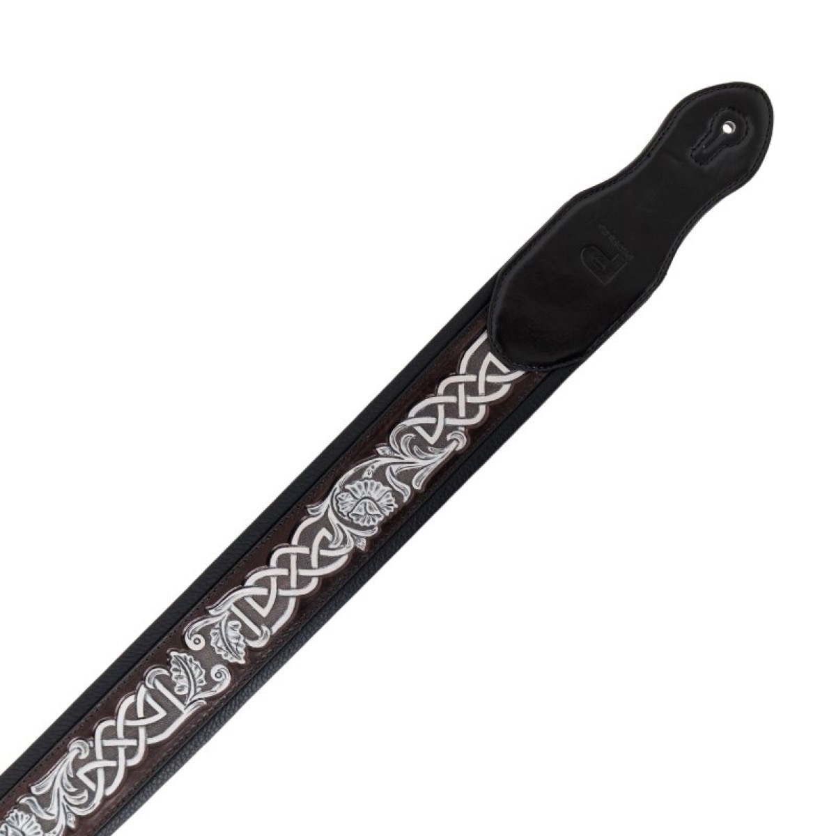 Profile Profile Leather Padded Guitar Strap Silver Celtic Knot Dark Brown - Guitars