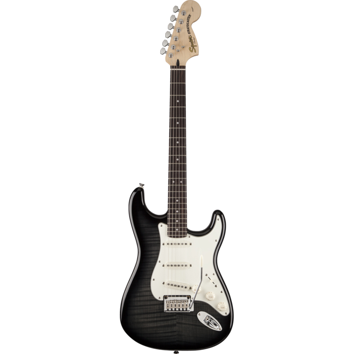 Squier Squier Standard Strat Flamed Top In Ebony Transparent with Rosewood Neck - Guitars